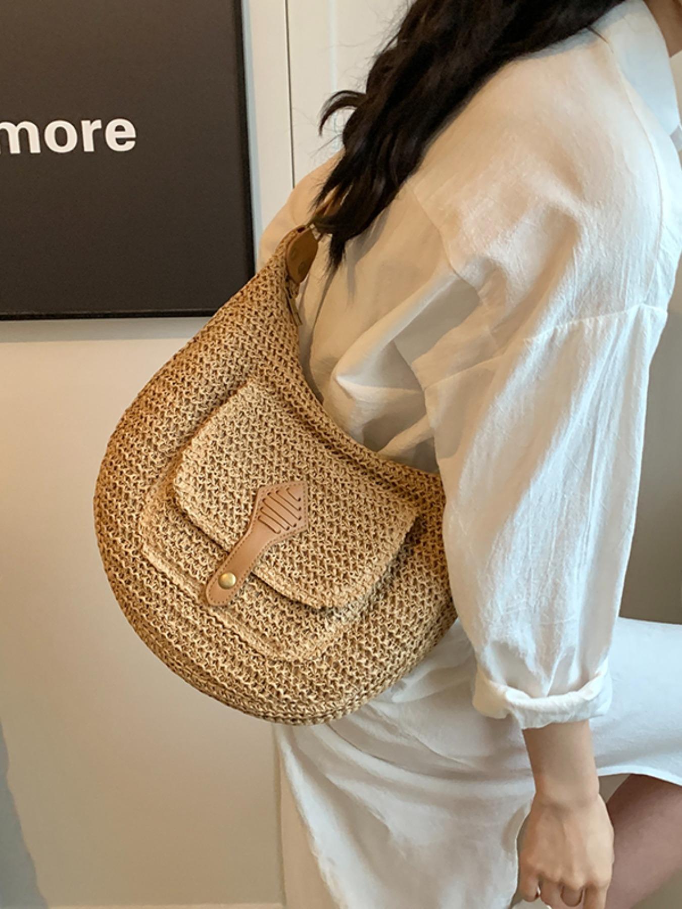 Women's Fashionable Straw Bag, Large Capacity Shoulder Bag for Daily Used, Casual Trendy Versatile High-quality Daily Commuting Bag, Girl Fashionable Shopping Bag, Elegant Commuter Bag