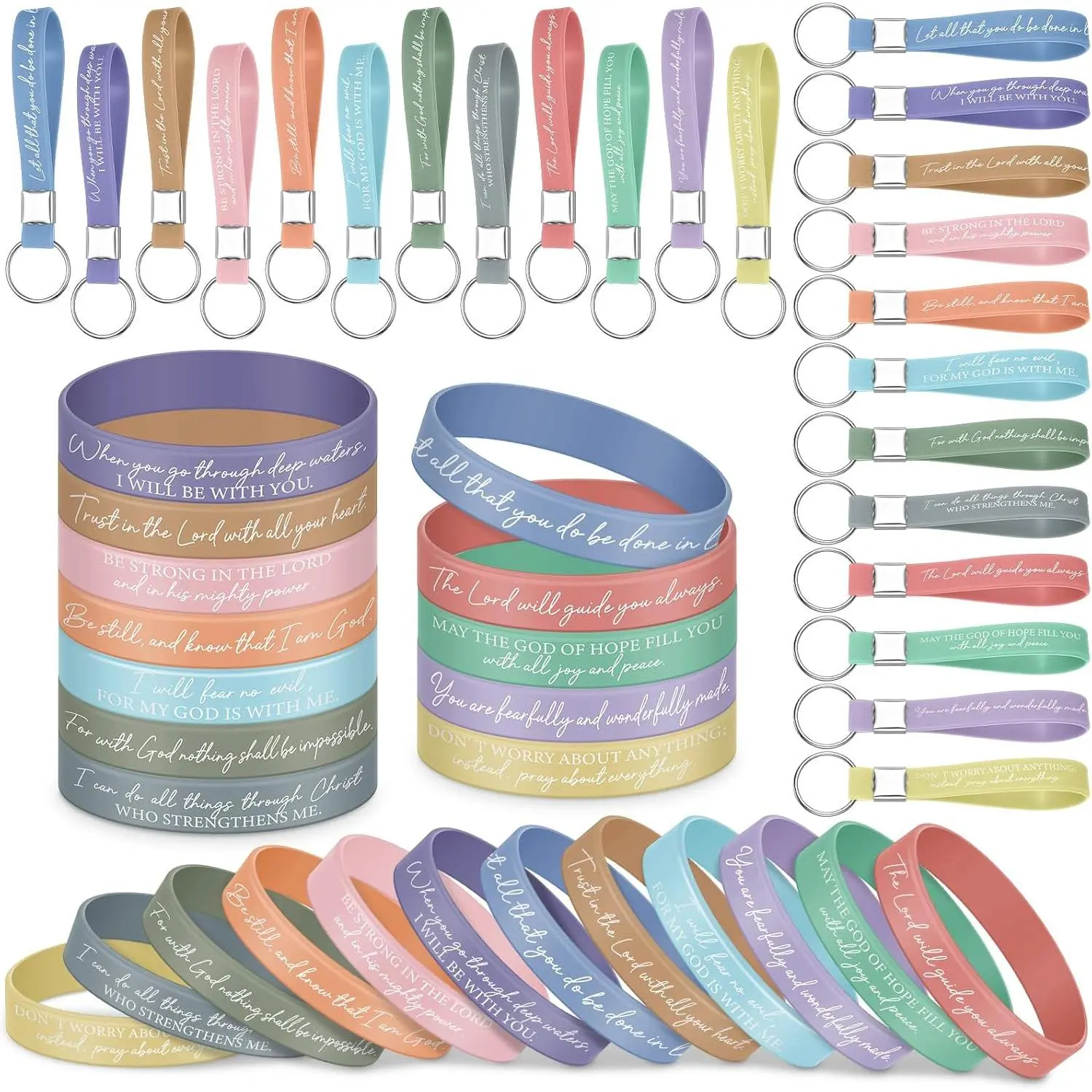 Verses Bracelets Bulk Scripture  Religious Bracelets Motivational Quote Rubber Wristbands Inspirational Christian  for Party Favors(Stylish,Bright,48 Pcs)