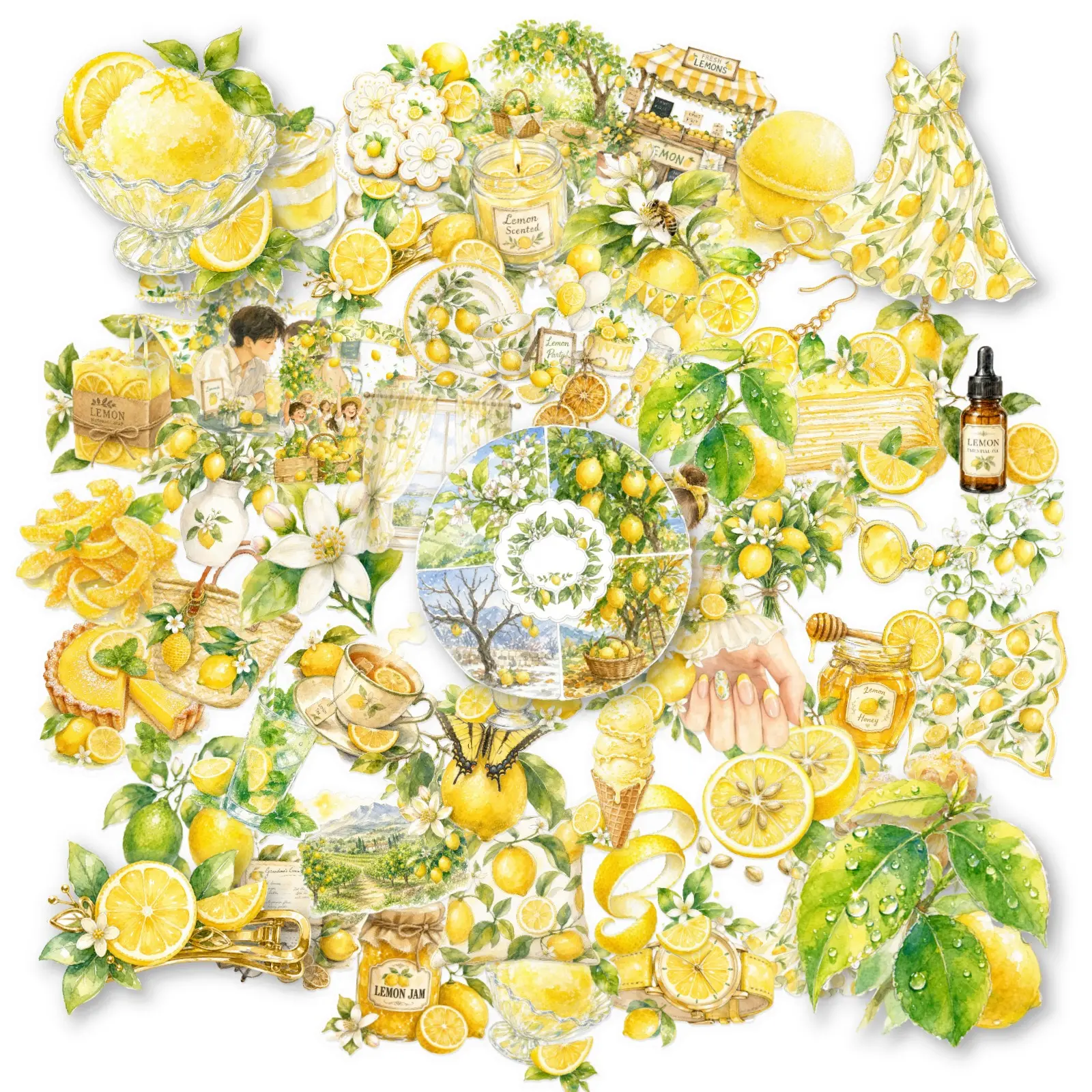50pcs Watercolor Lemon PET Transparent Office Stickers/Notebook Stickers, High-Value Positive Energy Gifts for Decorating Journals, Scrapbooks, Computers, Water Bottles, Cars, Etc.