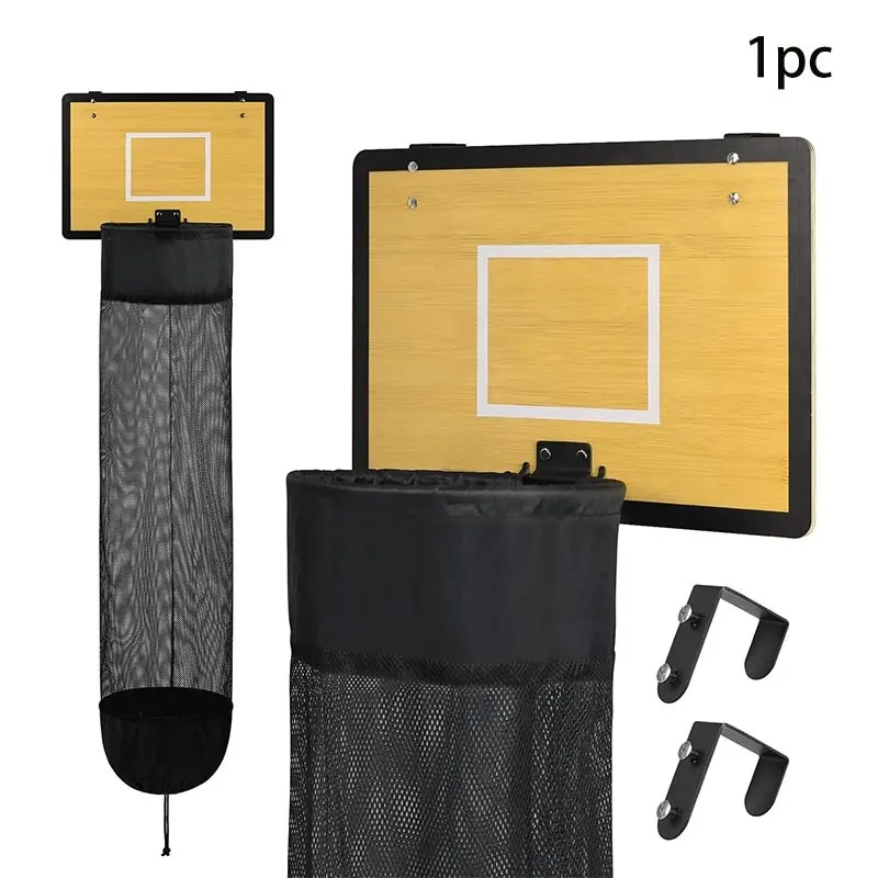 Wooden Basketball Laundry Hamper, Over the Door Hanging Basketball Hoop Laundry Basket with Drawstring, Space Saving Dirty Clothes Solution forRoom, Dorm Rooms, Bathroom