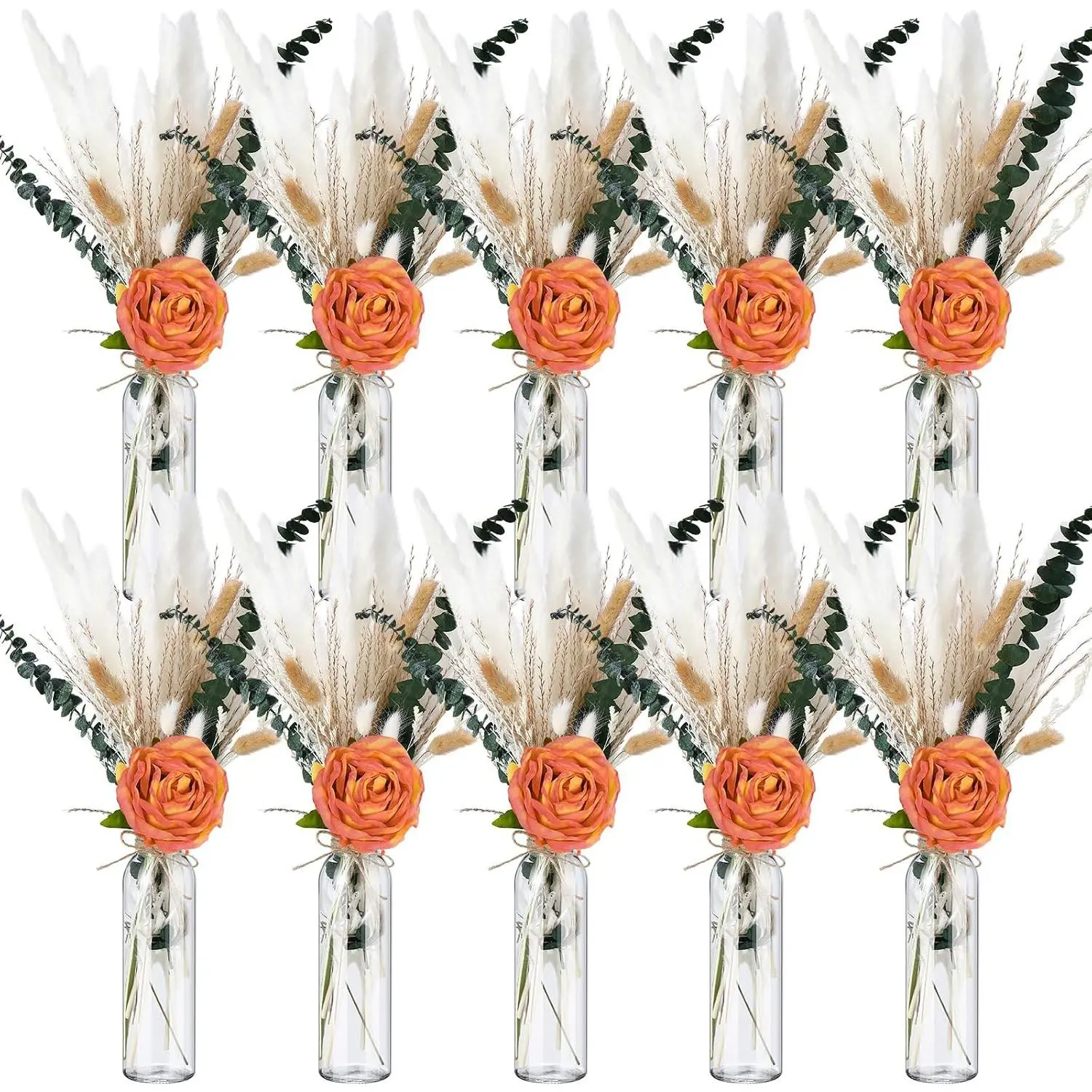 10 Set Dried Pampas Grass Table Centerpiece for Wedding, Orange