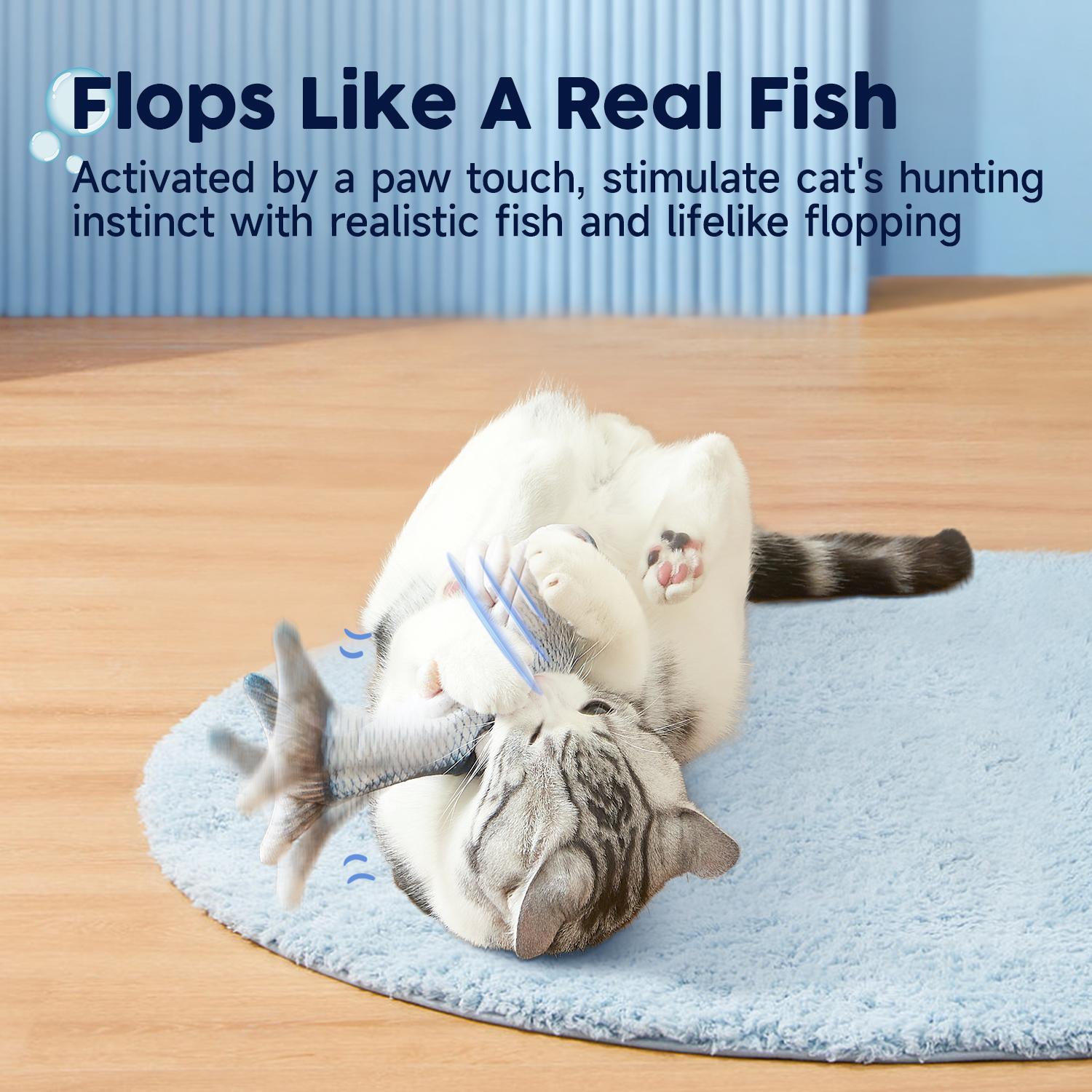 Cat Toys Flopping Fish with SilverVine, Moving Cat Kicker, Floppy Wiggle Fish for Small Dogs, Interactive Motion Kitten Exercise Toys, Mice Animal Toys 10.5"