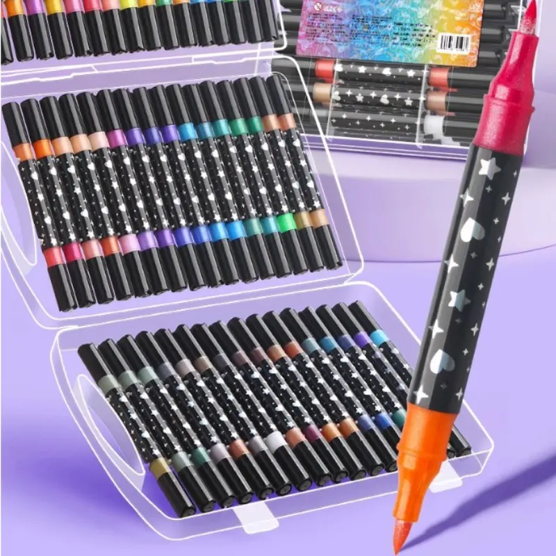 24-color double-headed double-color flash marker pen for children's hand painting, thick soft head acrylic paint pen, suitable for rock painting, wood, canvas, stone, glass, ceramic surface, as well as DIY handicrafts, art supplies