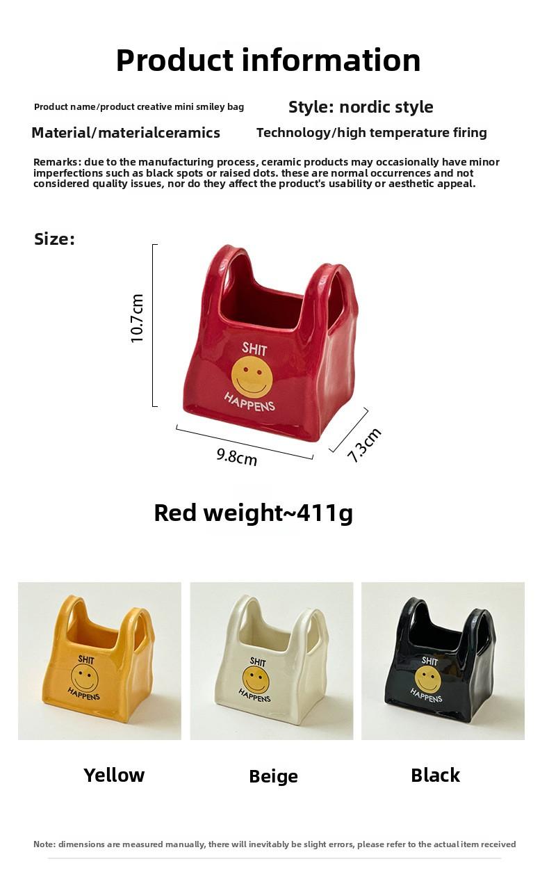 Unique handcrafted bag, creative ceramic pen holder for desktop, stationery storage box, small decorative makeup pen holder