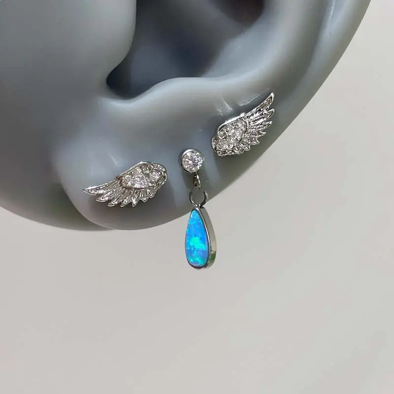 Fashion Silver Color Zircon Wing Stud Earrings for Women Luxury Shiny Crystal Geometric Personality Ear Bone Nail Jewelry Gifts