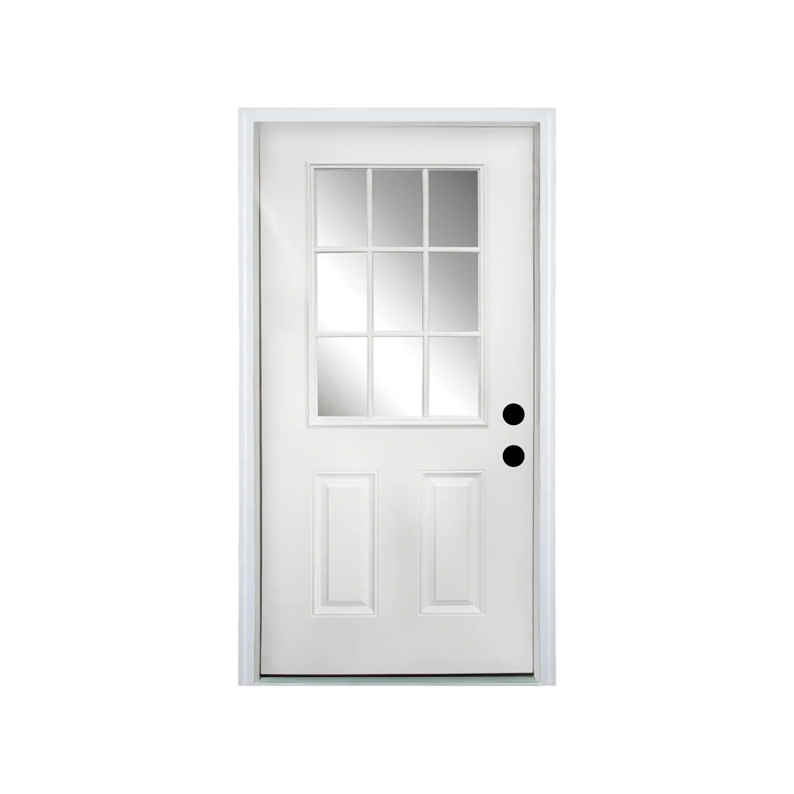 Nokaa 32x80 Fiberglass Entry Door with 9 Lite Low-E Glass, 4-9/16 in.Vinyl Frame, Left Hand Inswing, Primed White Wood Grain Surface, Polyurethane Foam Core, for Home Entrance & Outdoor Use, White Color, Fiberglass Material