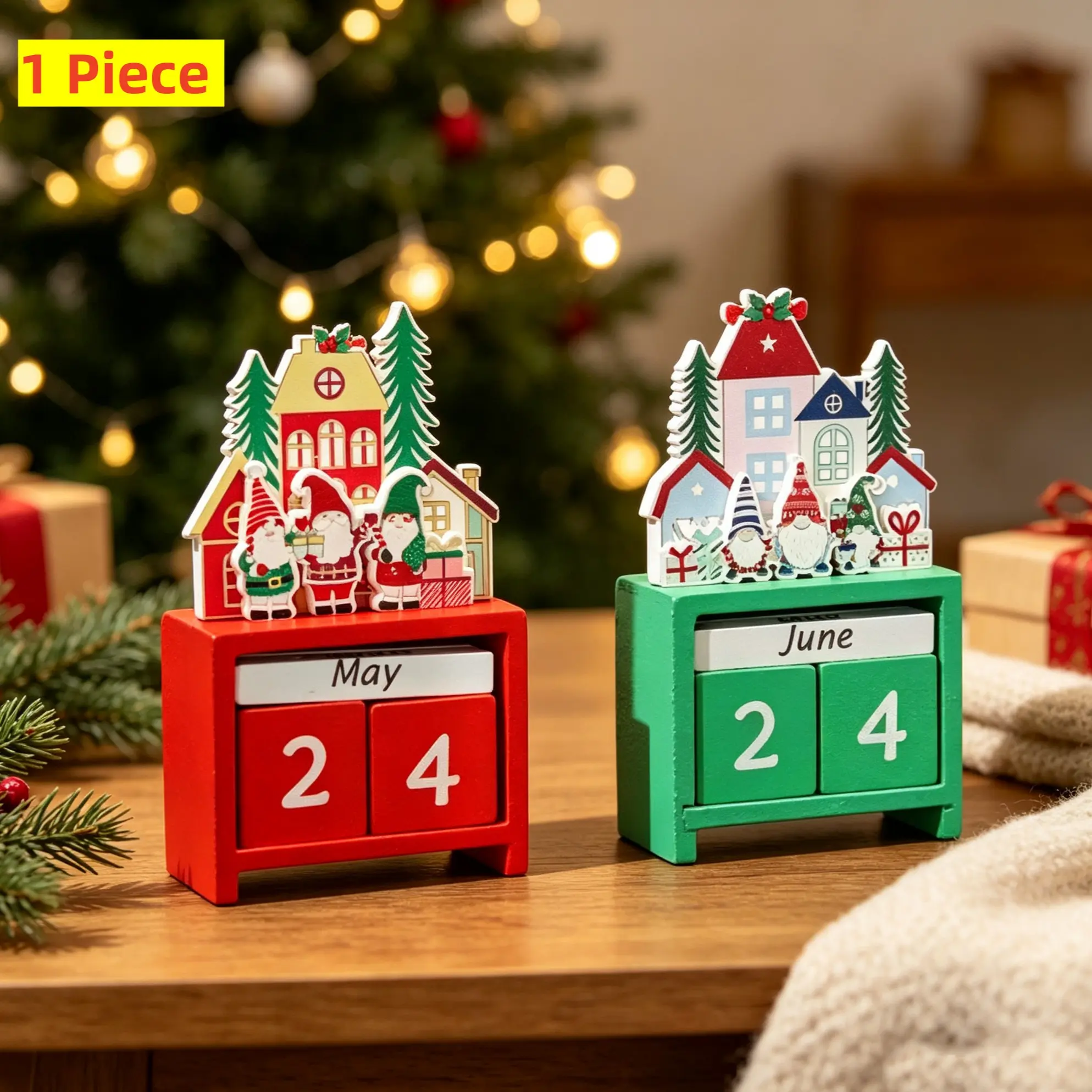 1 Piece Christmas Countdown Advent Calendar, Christmas Calendar Wooden Gnome Xmas Decoration Ornaments for Home Office Table