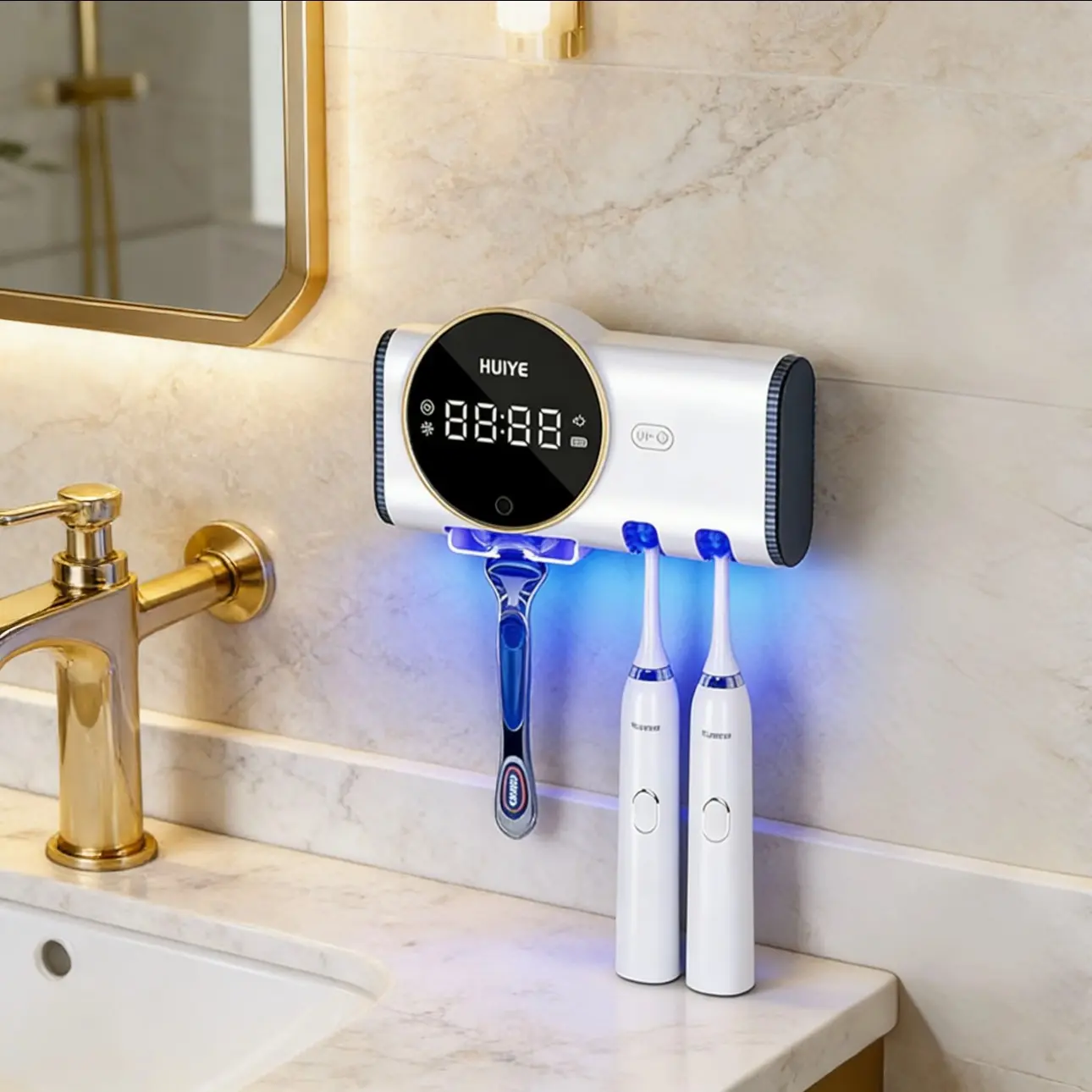 New Wall-Mounted Toothbrush & Shaver Sterilizer, Smart UV Detachable Brush Cleaner with LED Screen, Personal Care Appliance