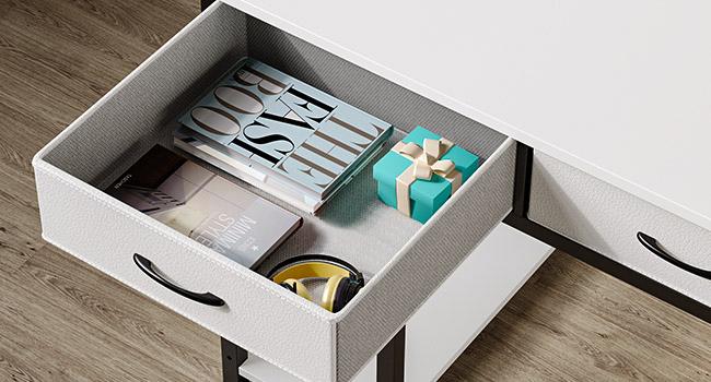 Computer Desk with Power Outlets & LED Light, 47 inch Home Office Desk with Drawers and Storage Shelves, Writing Desk with Monitor Stand, Modern Work Study Desk for Home Office, White