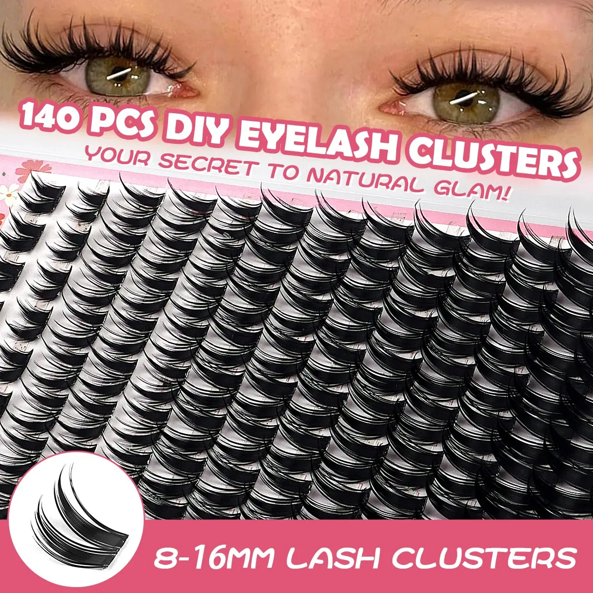 MAANGE 140PCS DIY Lash Clusters, 8-16mm D Curl Cat Eye Lashes, Knot-Free Tips & Super Thin Band, Lightweight & Wispy, Upgraded Memory Fiber, Easy DIY for Beginners, Natural Seamless Glam
