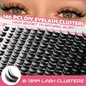 MAANGE 140PCS DIY Lash Clusters, 8-16mm D Curl Cat Eye Lashes, Knot-Free Tips & Super Thin Band, Lightweight & Wispy, Upgraded Memory Fiber, Easy DIY for Beginners, Natural Seamless Glam