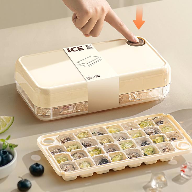 Press-Release Ice Maker, Hygienic Non-Touch Ice Cube Tray, Stackable Silicone Molds for Iced Coffee, Cocktails & Meal Prep