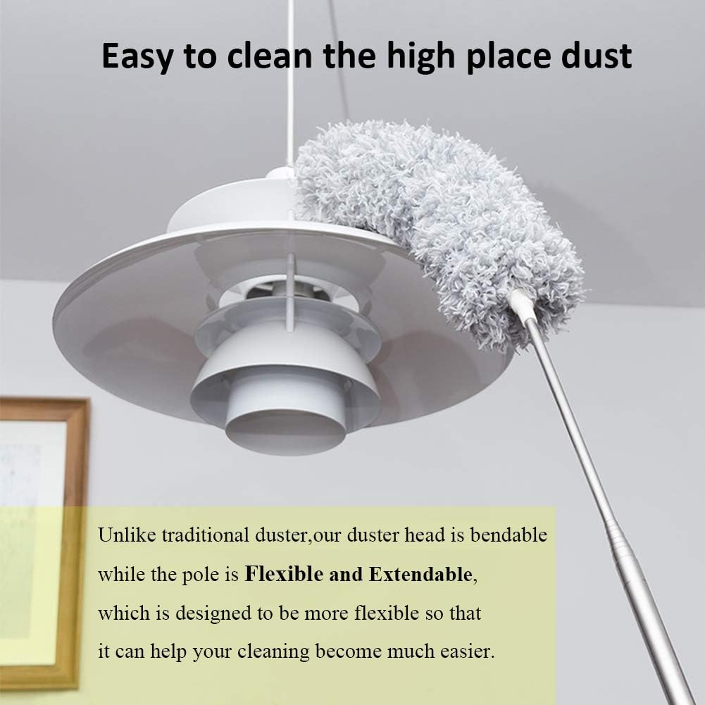 Microfiber  Duster Extendable Duster with 100 inches Extra Long Pole, Bendable  & Long Handle Dusters for Cleaning Ceiling Fan, High Ceiling, Blinds, Furniture &  Gray