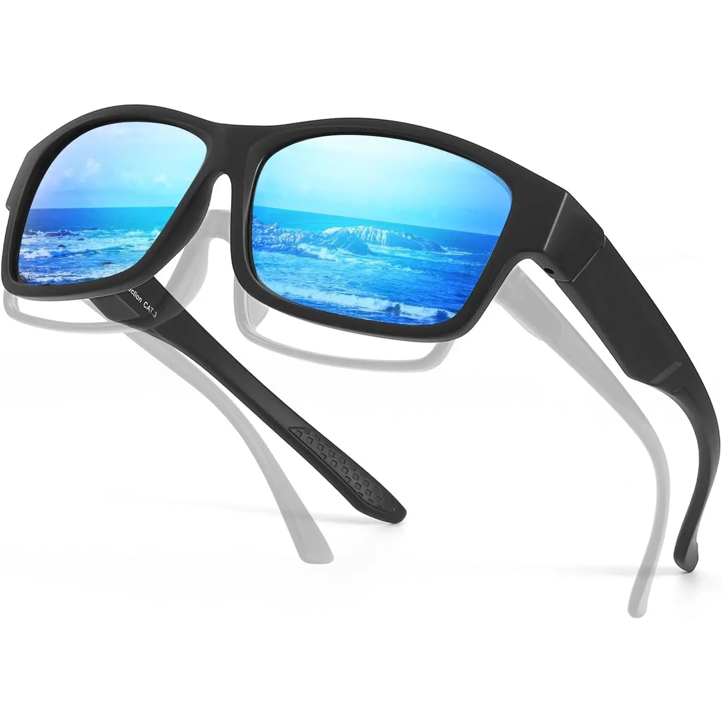 Men’s Polarized Fit Over Sunglasses, Trendy Square Over-Glasses Shades with HD Vision and UV Protection