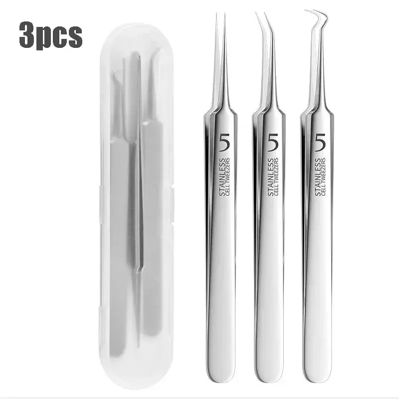 3-piece tweezers set, acne blackhead removal needle, acne pore cleaning needle, facial skincare tool