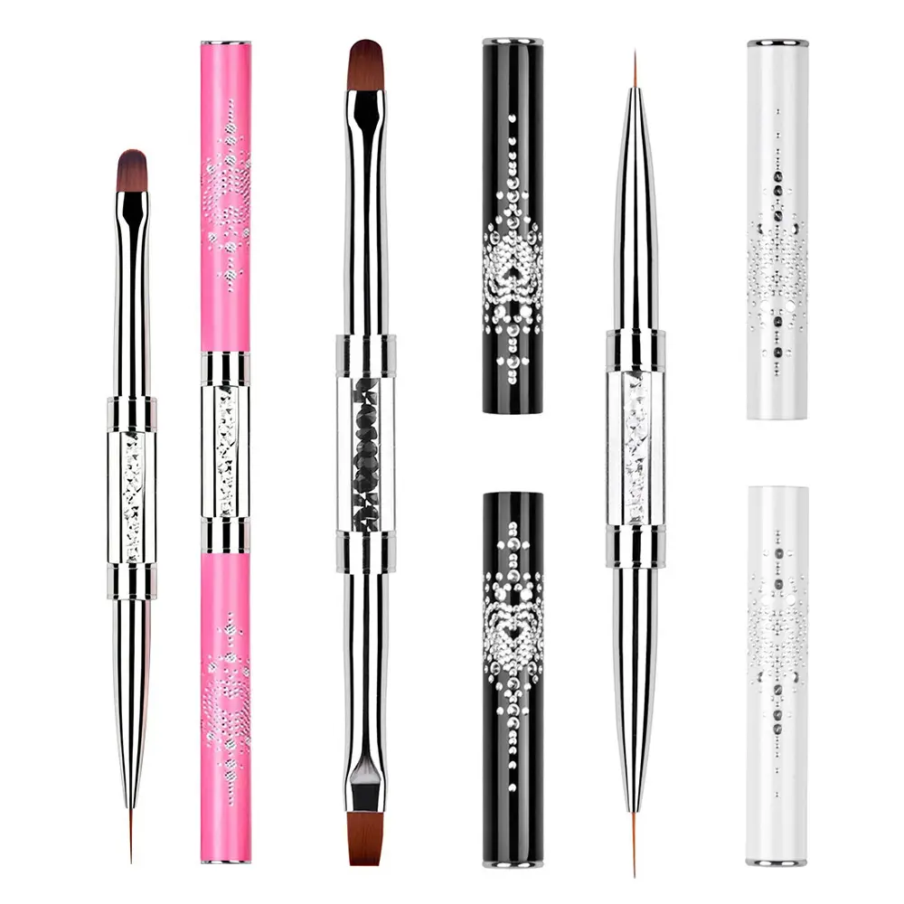 3Pcs Double-Ended Acrylic Nail Art Brushes Multi-Pack - Professional Fine Nail Care Tool for Adults, French Design, Acrylic Carving, Painting, Liner, Manicure at Home
