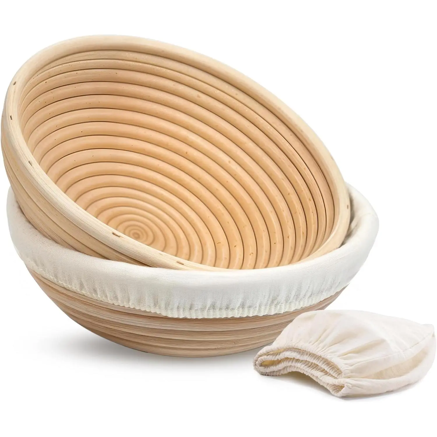 Banneton Bread Proofing Baskets, Artisan Sourdough Bread Making Baskets, 9 Inch Handwoven Rattan Baskets and Cloth Liners, Set of 2, Round