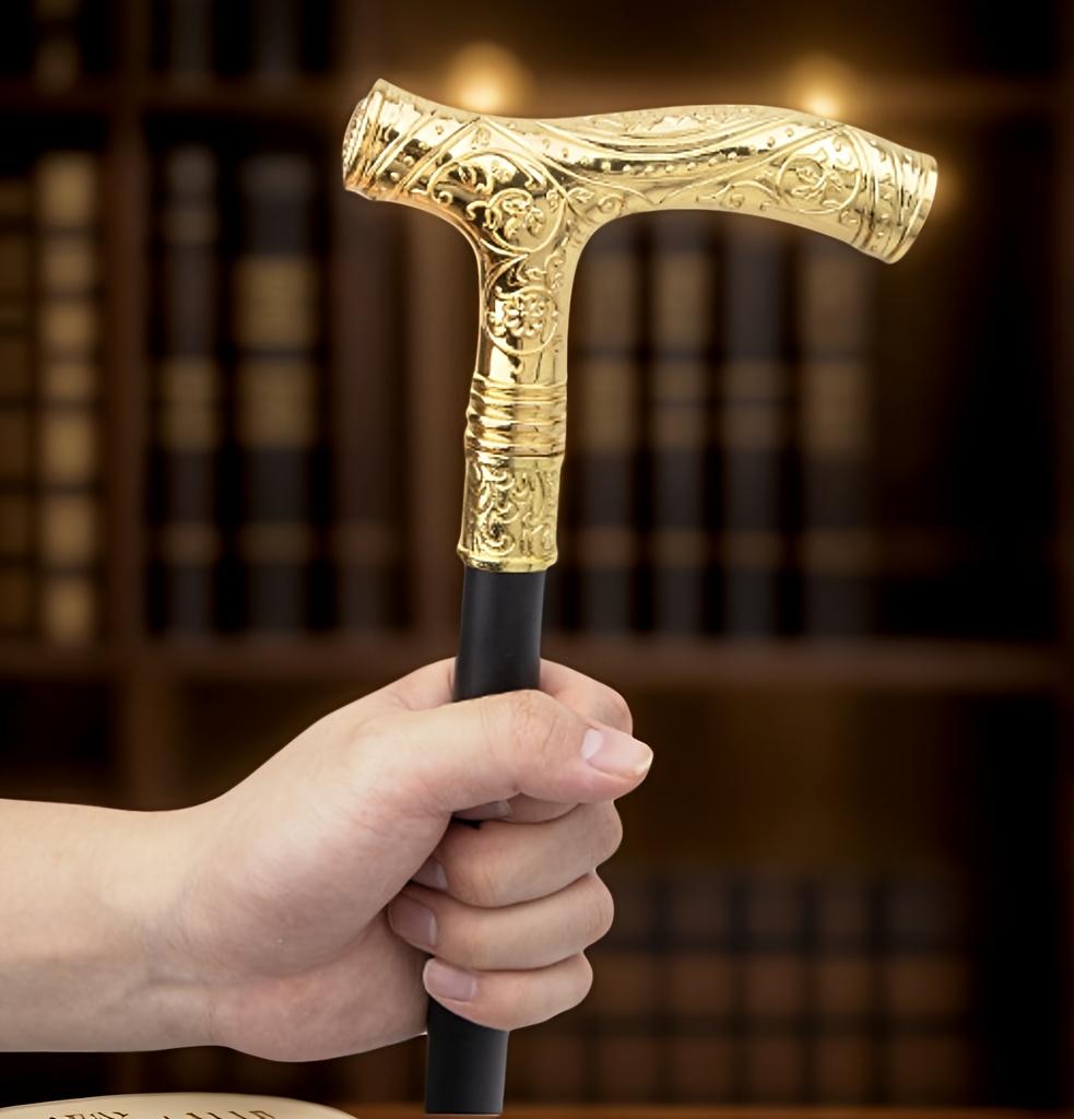 [Golden Handle, Folding Cane] Lightweight And Sturdy Golden Handle Unisex Folding Cane | Elegant Alloy Wand Leisure And Collection Classic Cane