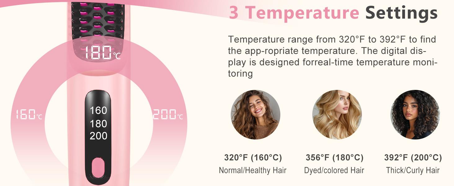 Go Brush Pro 2026, Portable Straightener Brushs for Travel, with LCD Temperature Display, Fast Heating Cordless Mini Hair Brushs (Pink)