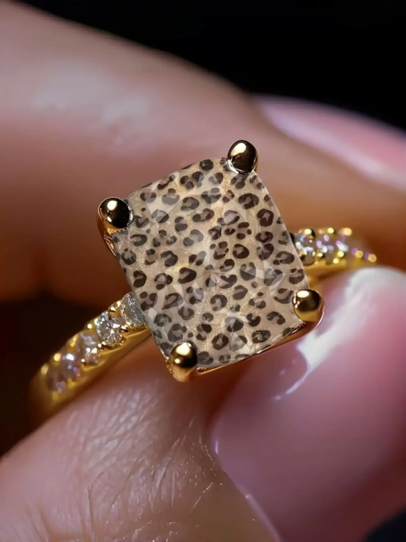 Leopard Print Square Ring, Simple and Versatile Daily Jewelry, Stylish Accessory for Everyday Wear, Perfect Gift Idea