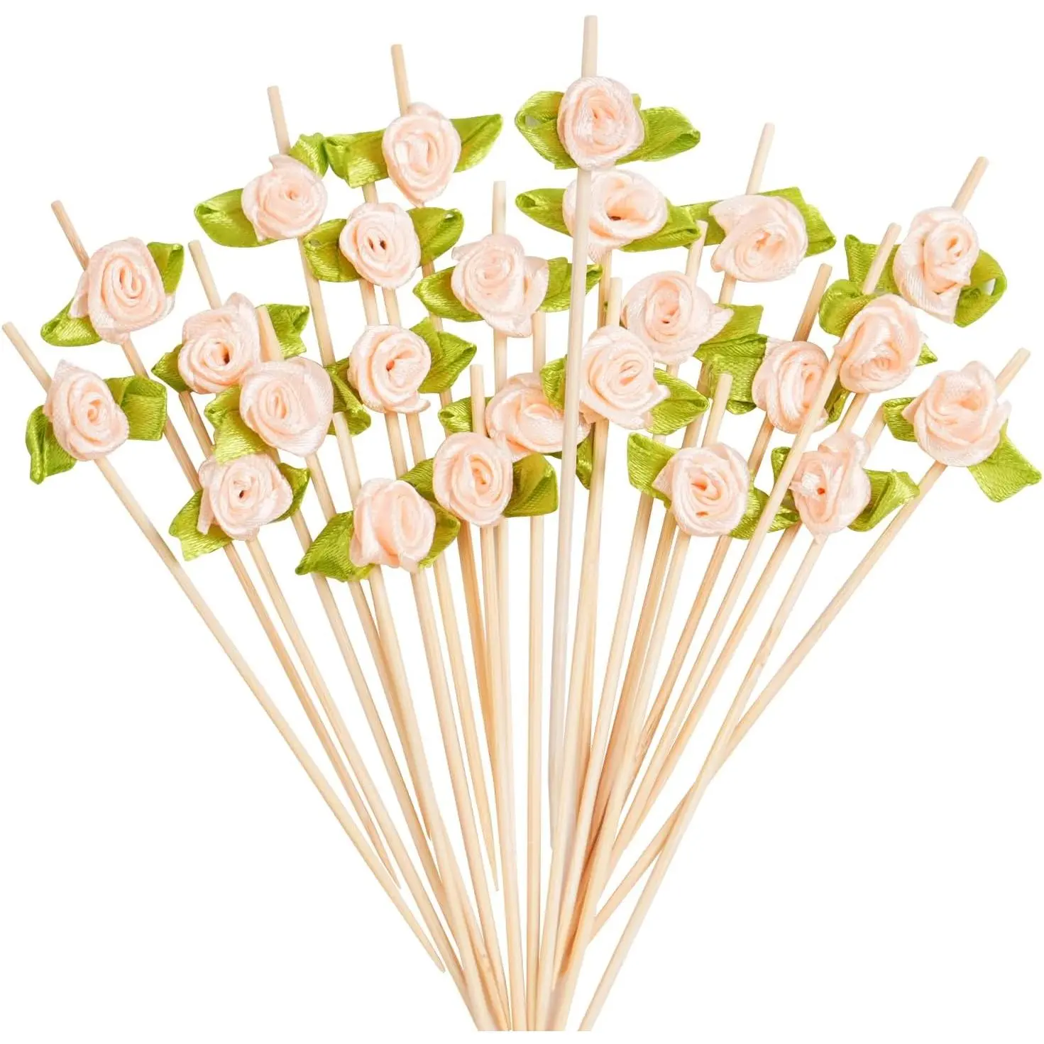 100 count 4.7" Flower  Picks, Ribbon Rose Toothpicks Appetizer Skewers |  Ribbon Rose   Picks, Wedding Charcuterie Board Skewers, Bridal  Shower Cupcake Toppers, Fruit Toothpicks