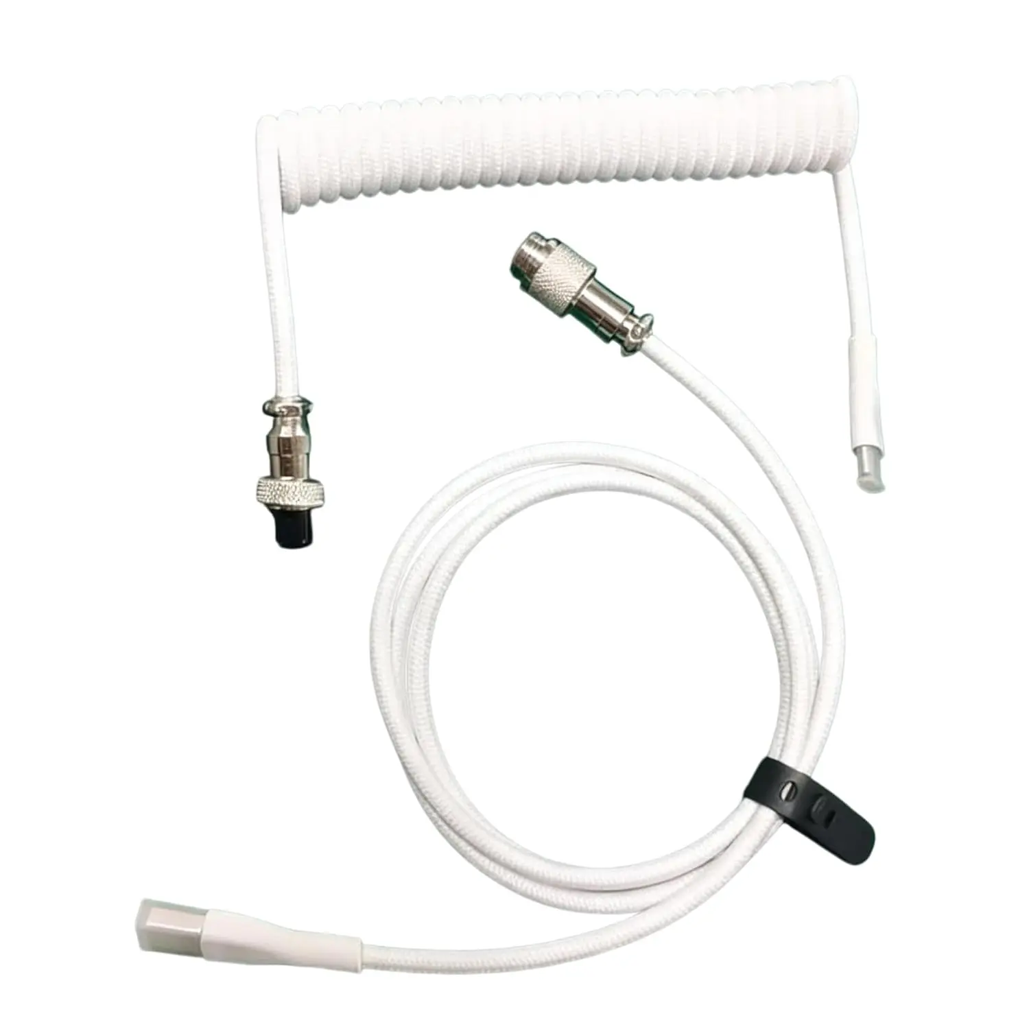 1.5m Coiled Keyboard , USB C to USB A  for Mechanical Gaming Keyboards, Double-Sleeved Coiled with Detachable Metal Aviator for Keyboard 2 count (White)