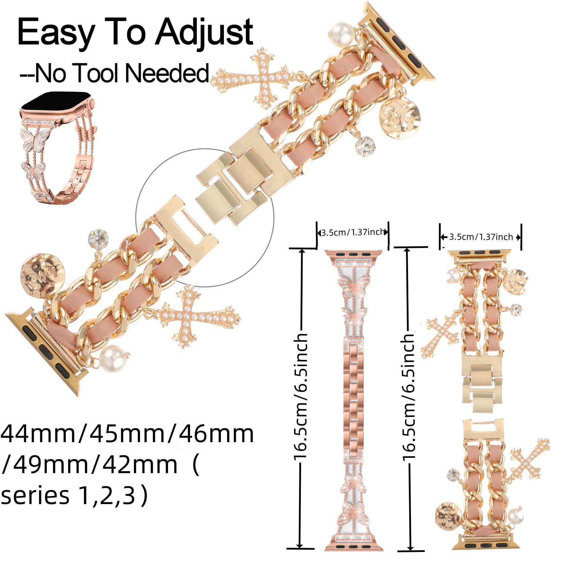 Smart Watch Bands, 2 Counts Stylish Watch Band with Unique Pendants, Replacement Watch Band for iWatch Series, Gift for Wife