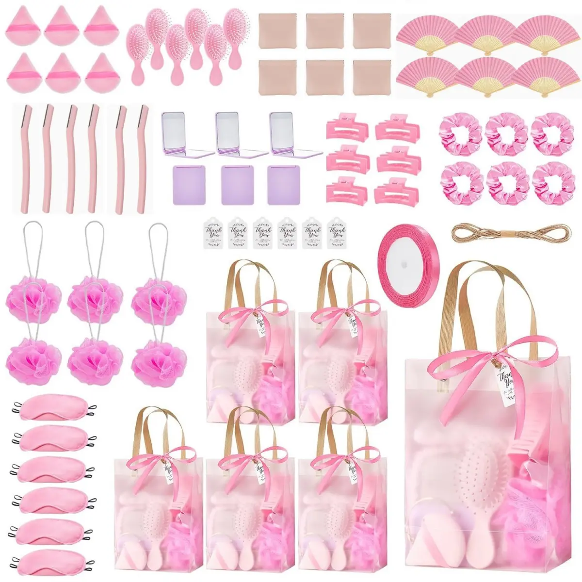 62/74pcs Party Gift Set Including Wooden Fan Sets, Headbands And Transparent Bag – Durable And Easy To Assemble,Favors Ideal For Bridal Shower,Birthday Party Prizes, Baby Showers And Anniversary Gifts Bachelorette Outdoor Wedding