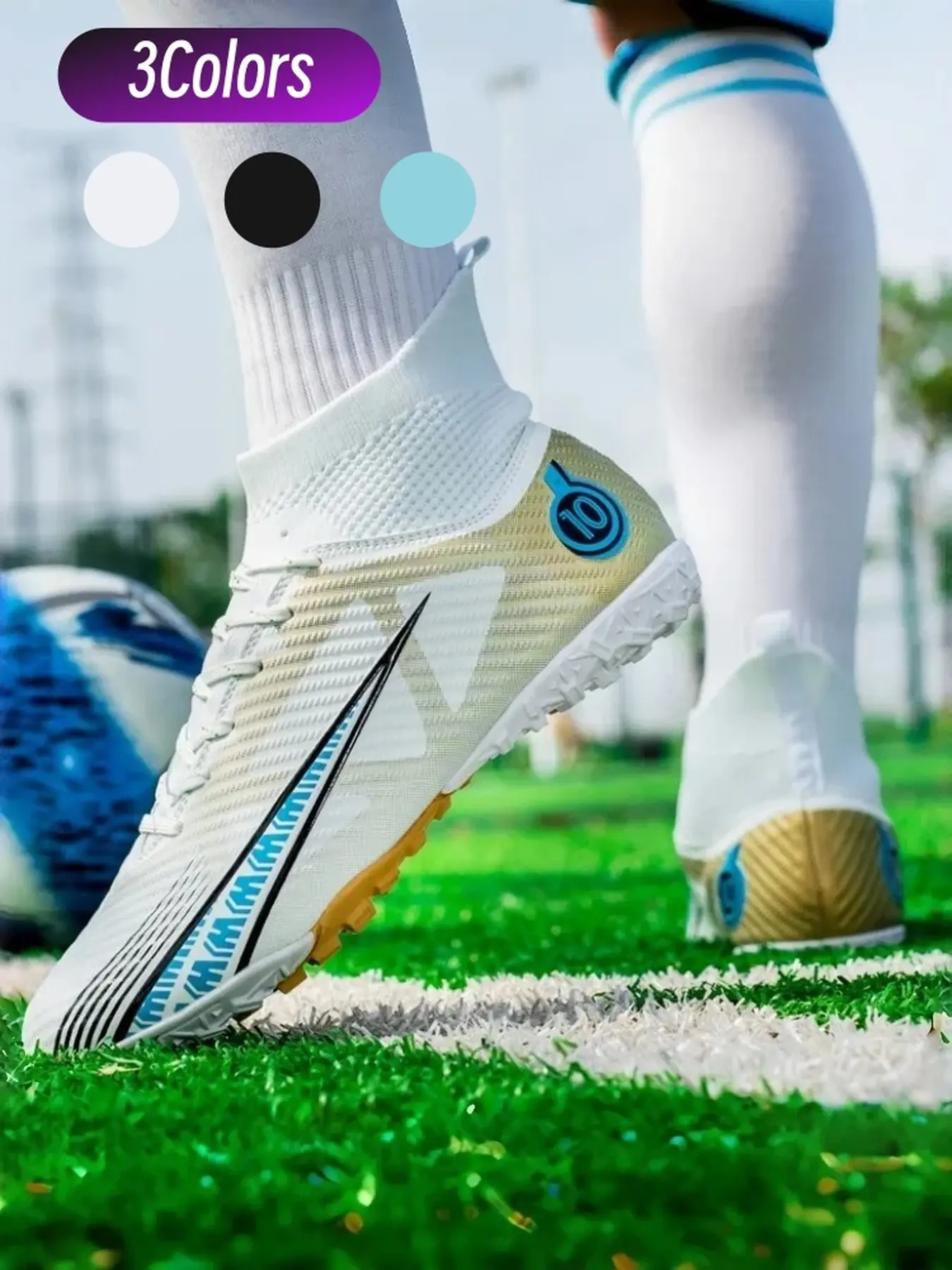 Professional Match Grade Unisex High-Top Football Boots Ankle Support Wrap Design Anti-slip Cushioned Outsole Strong Traction Dual-field Boots For Natural & Artificial Grass