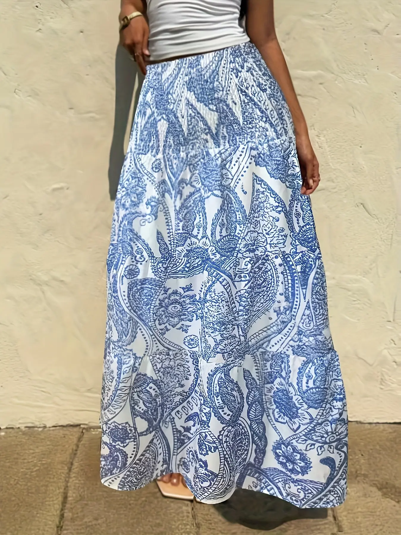 New Fashion Women's Bohemian Print Skirt, Summer Spring Casual Vacation Dress, Half-Length Skirt, Slimming Beach Resort Long Skirt, Beach Cover Up Skirt