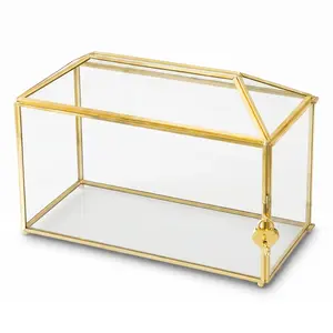Elegant Clear Glass Wedding Card Box with Lid Envelope Keepsake Holder Decorative Copper Wire Design for Wedding Reception Table Decor and Anniversary Parties