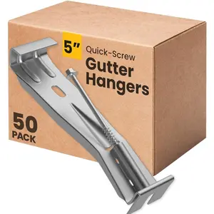 5" Gutter Hangers - Heavy Duty Hidden Gutter Brackets with Pre-Assembled Inserted Gutter Screws - Rain Gutter Parts and Accessories to Fix or Repair Sagging Rain Gutters (50 Count)
