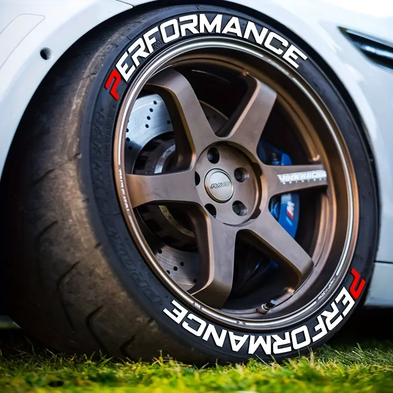 8-Pack of 4 Tire Letter Stickers for Cars, PERFORMANCE 3D Waterproof PVC Stickers, Same Style Racing Tire Decorations, No Glue Or Accessories Included.