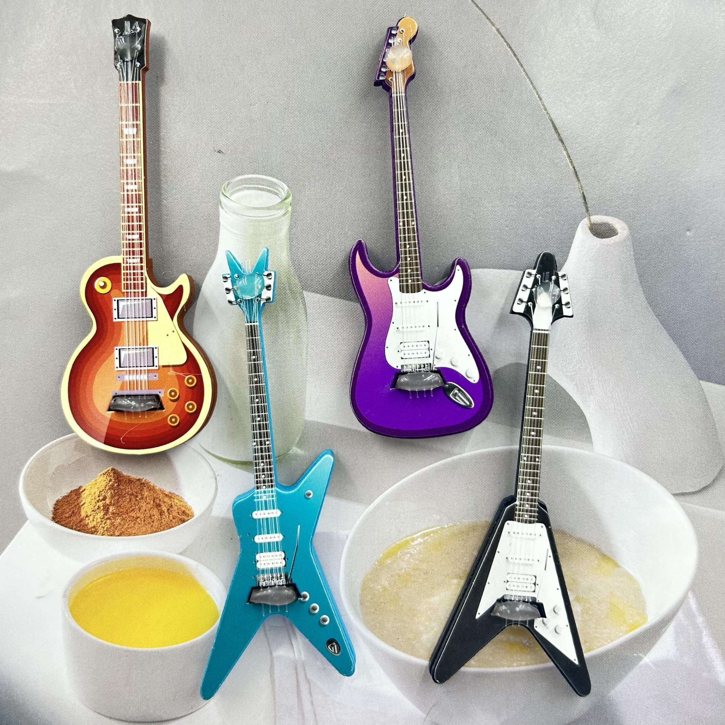 Guitar Shaped Fridge Magnet, 4 Counts/set Cute Guitar Design Fridge Magnet, Home Decor for Kitchen Office, Kitchen Utensils