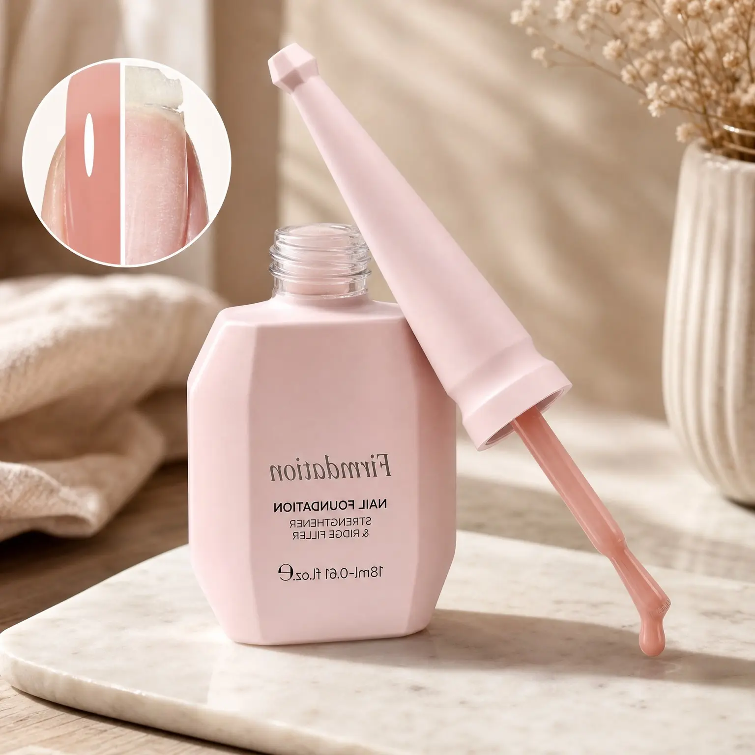 18ml Peach Pink Jelly Nail Polish - Nail Strengthener & Growth, Peel Off Nail Repair for Damaged Nails, Ridge Filler, Air Dry Natural Polish Concealer FoundationGift