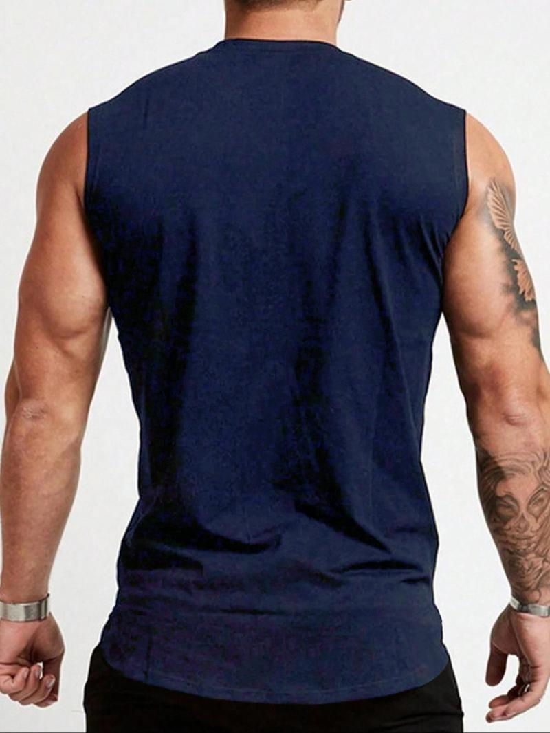 Men's  Bull Head Print Round Neck Tank Top, Casual Quick Drying Breathable Sleeveless Top, Athletic Workout Clothing for Gym Workout Running, Men's Clothes for Summer
