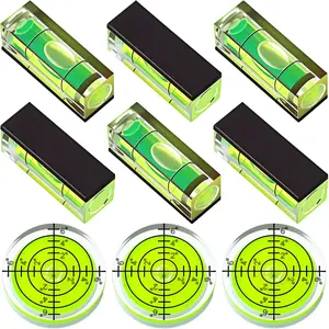 9 Pcs Small Bubble Spirit Level, Mini Magnetic Square Drill Bubble Levels, Circular Spirit Measuring Tool for Leveling Phonograph, Camera, Turntable, Tripod, Frame, Drill, 10x10x29mm, 32x7mm