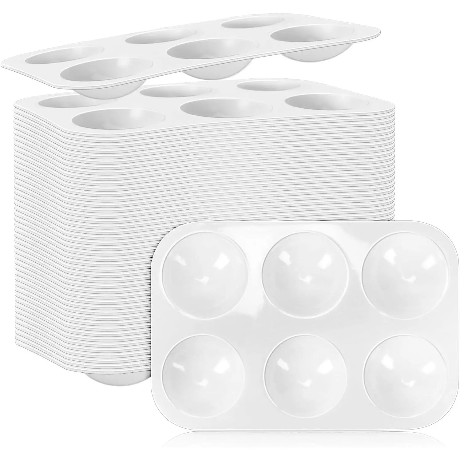 50 PCS White Plastic 6 Well Rectangular Watercolor Paint Palette Trays for Kids, Painting, DIY Craft, Art Painting Class