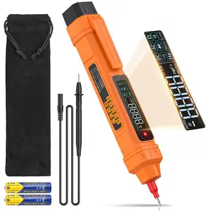 2 in 1 Pen Type Digital Multimeter Non-Contact  Tester 6000 Counts Intelligent Multimeter with LCD Display for   Resistance Diode Continuity Capacitance Frequency-Orange