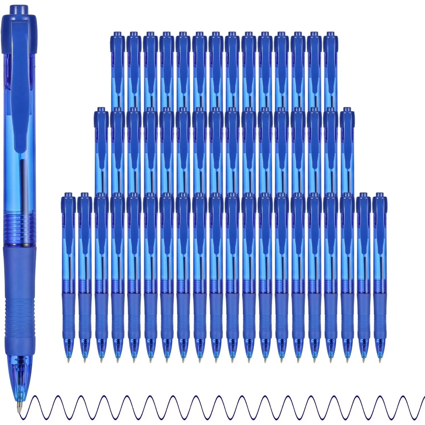 Pens Bulk, 50 Pack No Bleed Blue Ink Pens with Soft Grip, Wholesale Retractable Ballpoint Pens for Office School, Medium Point 1.0MM