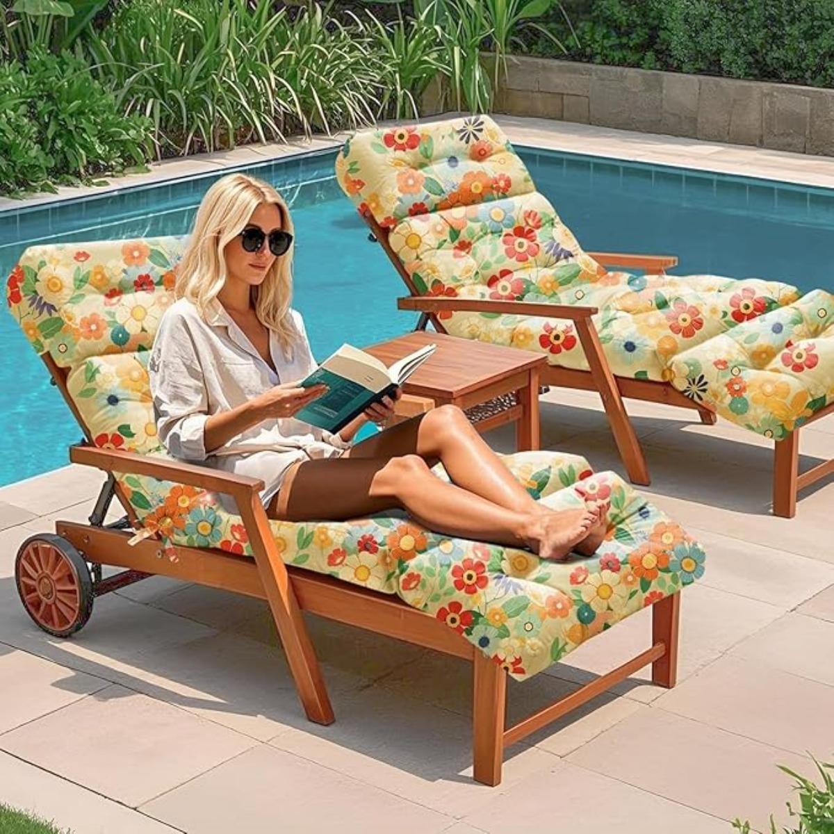 Outdoor Chaise Lounge Chair Cushion 75.1 x 22.8 x 4.7 Inches 100% Waterproof Replacement Cotton Patio Pool Lounge Chair Cushion for Outdoor Furniture with Ties