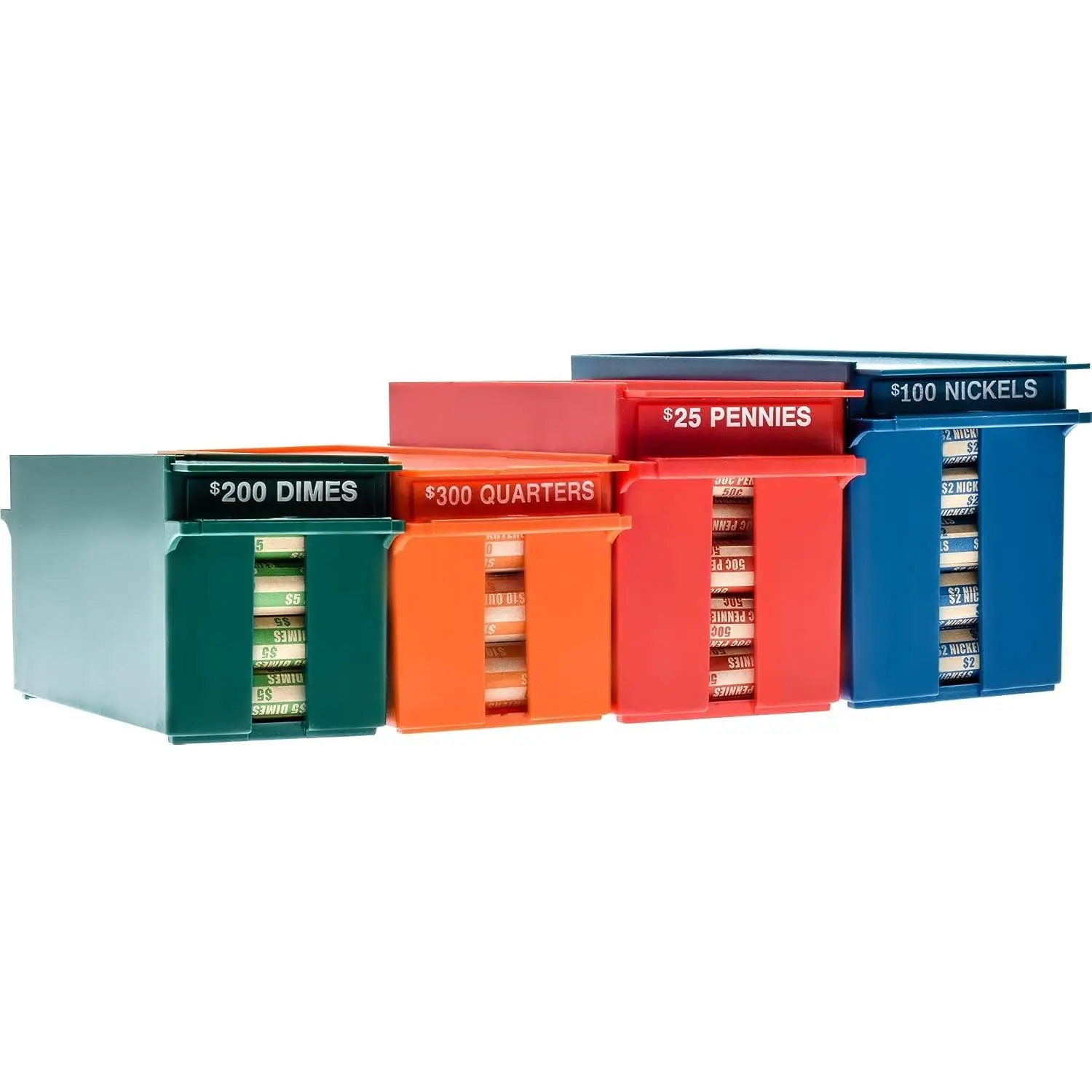 Rolled Coins Storage Boxes with Lockable Covers | High Capacity Wrapped Coins Color Coded Coin Organizing Trays for Quarters, Dimes, Nickels, and Pennies