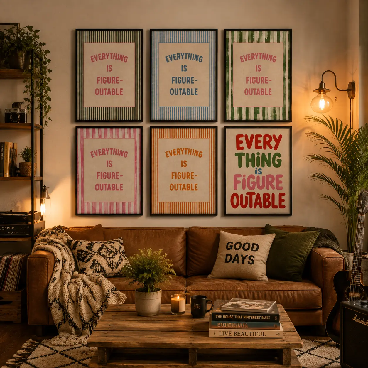 Everything Is Figureoutable Motivational Quote Wall Art Retro Canvas Print Positive Affirmation Poster Inspirational Decor for Bedroom Study Room Office and Home