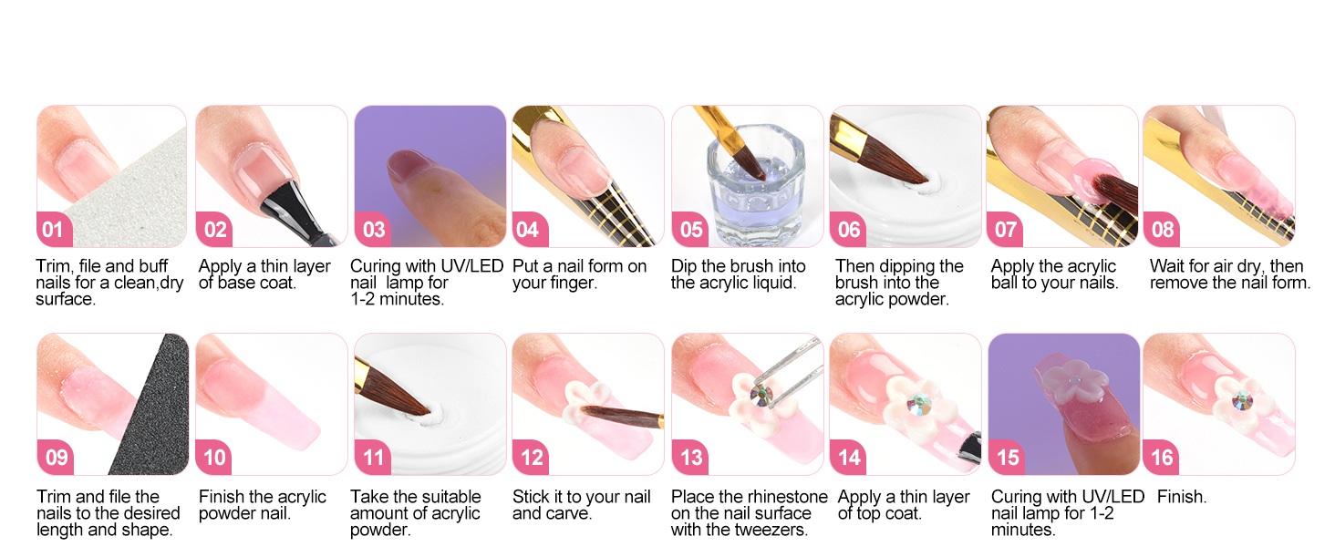 Acrylic Nail Kit for Beginners with Drill and U V Light 6 Colors Acrylic Powder Clear Nude Pink 4PC Gel Polish 24PC Glitter Powders Rhinstones Nails Kit Set Gifts for Women