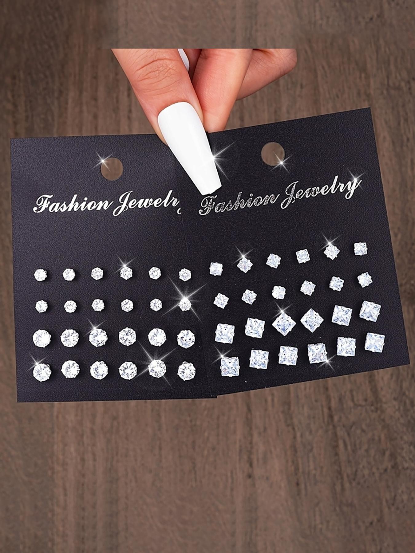 Simple Round & Square Shaped Rhinestone Earrings, Square Stud Earrings, Fashion Jewelry for Party, Daily Clothing Decor, Trendy All-match & Exquisite Jewelry for Birthday Gift, Ear Studs