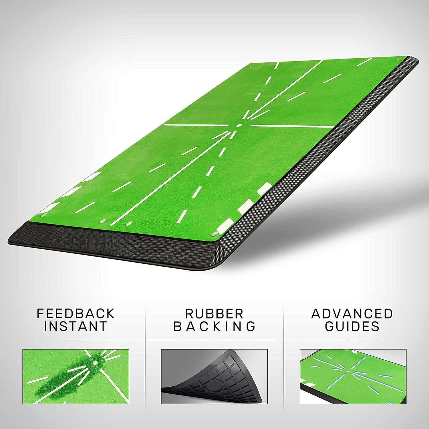 8" x 17"   Golf Mat Upgraded Version | Path Feedback Golf Practice Mat |  Guides and Rubber Backing Golf Hitting Mat