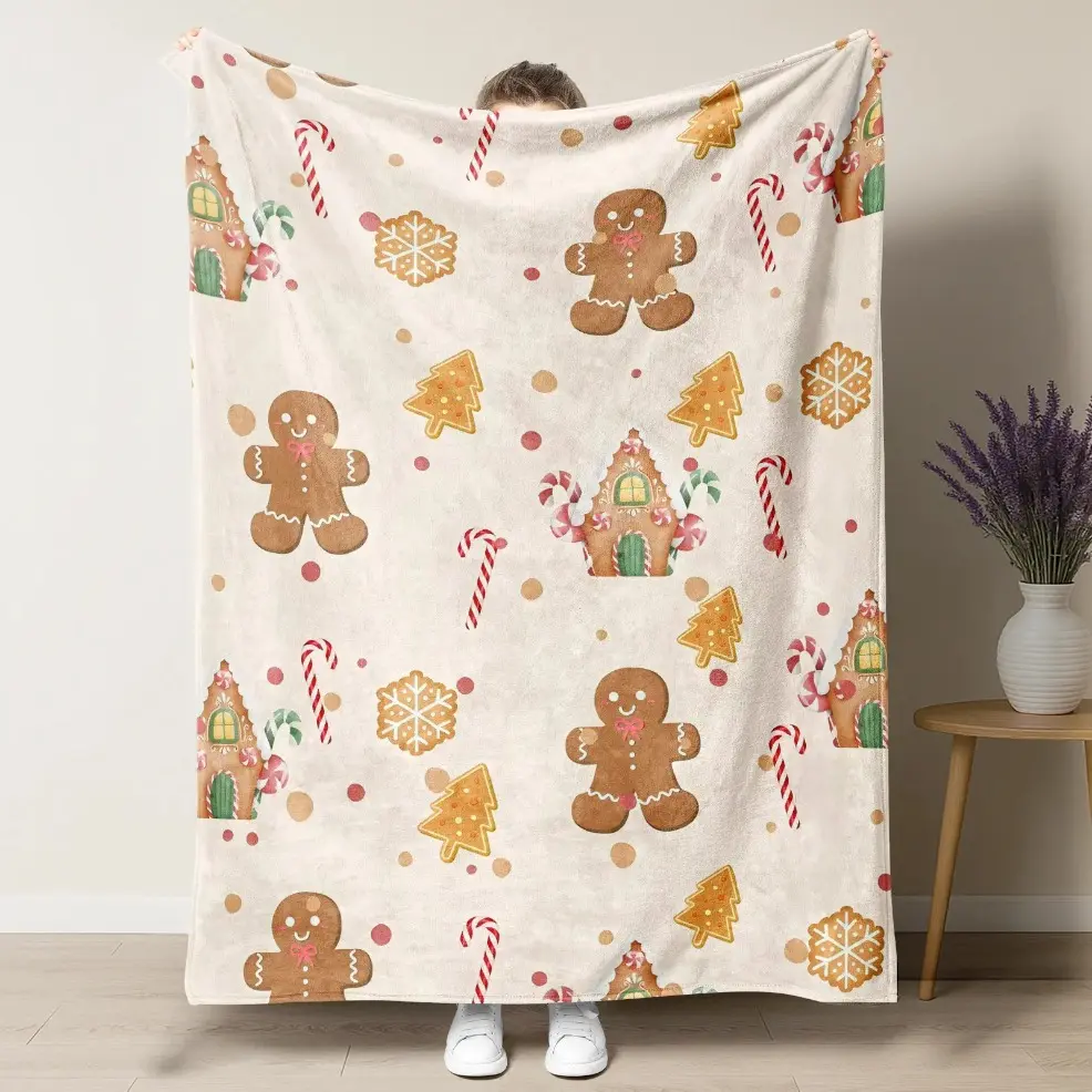Christmas Themed Blanket, Candy Cane & Biscuit & Christmas Tree & Snowflake Pattern Lightweight Flannel Plush Fuzzy Soft Warm Throw Blankets, Baby Blankets and Adult Blankets, Ideal Gift for Home Sofa Office Travel Holiday Decor birthday gift