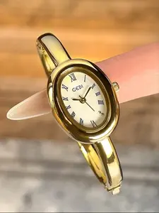 Ladies' Golden Watch with Classic Oval-Shaped Case, Roman Numeral Dial, Quartz Movement, Perfect for Daily Wear and Business Use