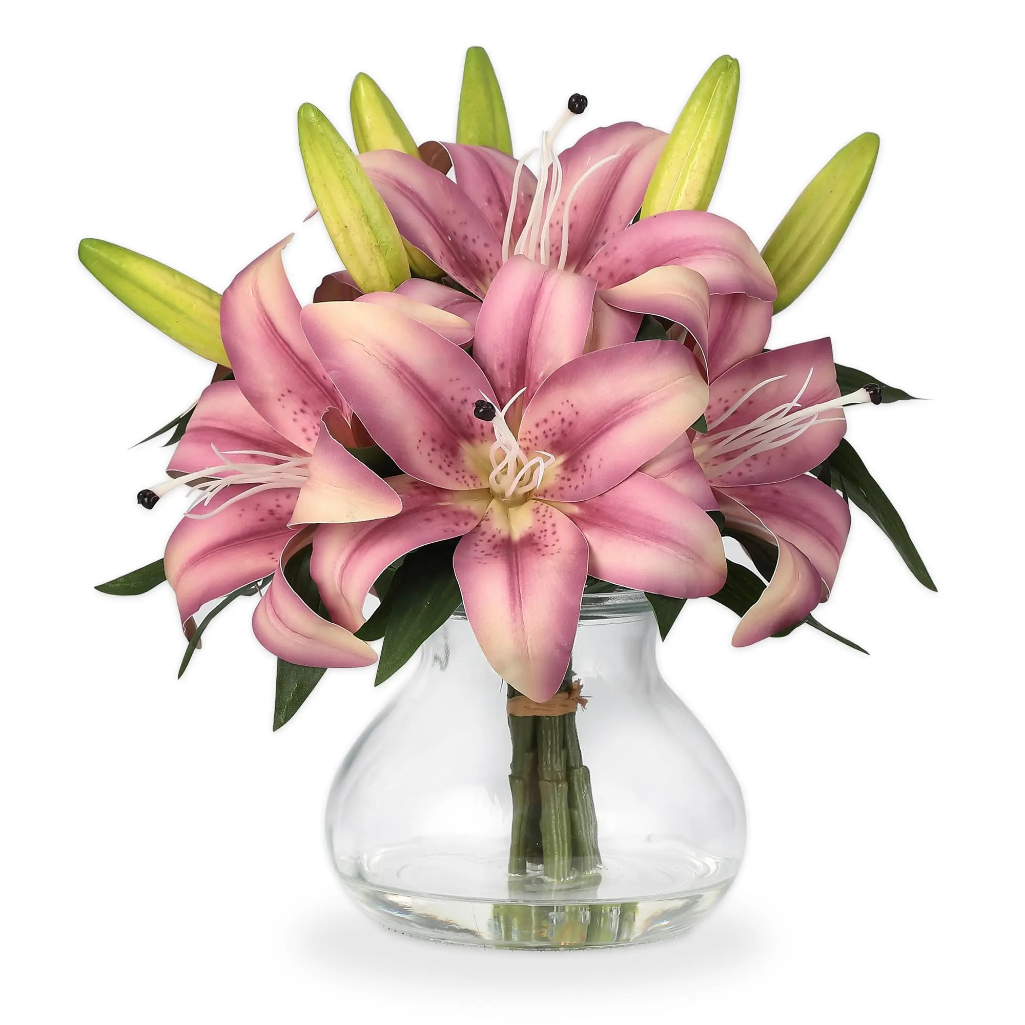 Garvee Artificial Lily Tiger Lily Silk Flower Realistic Water-filled Style with Glass Base No Maintenance Needed Interior Table Decoration Wedding (White/Purple/Ivory/Orange/Pink)