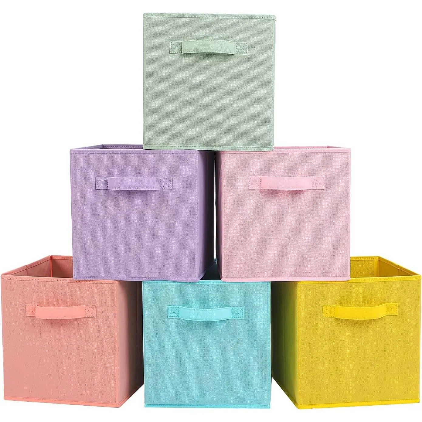 13x13x13 Inch Fabric Storage Bins 6 Pack Fun Colored Durable Storage Cubes with Handles Foldable Cube Baskets for Home, Kids Room, Closet and Toys Organization Multi Colors